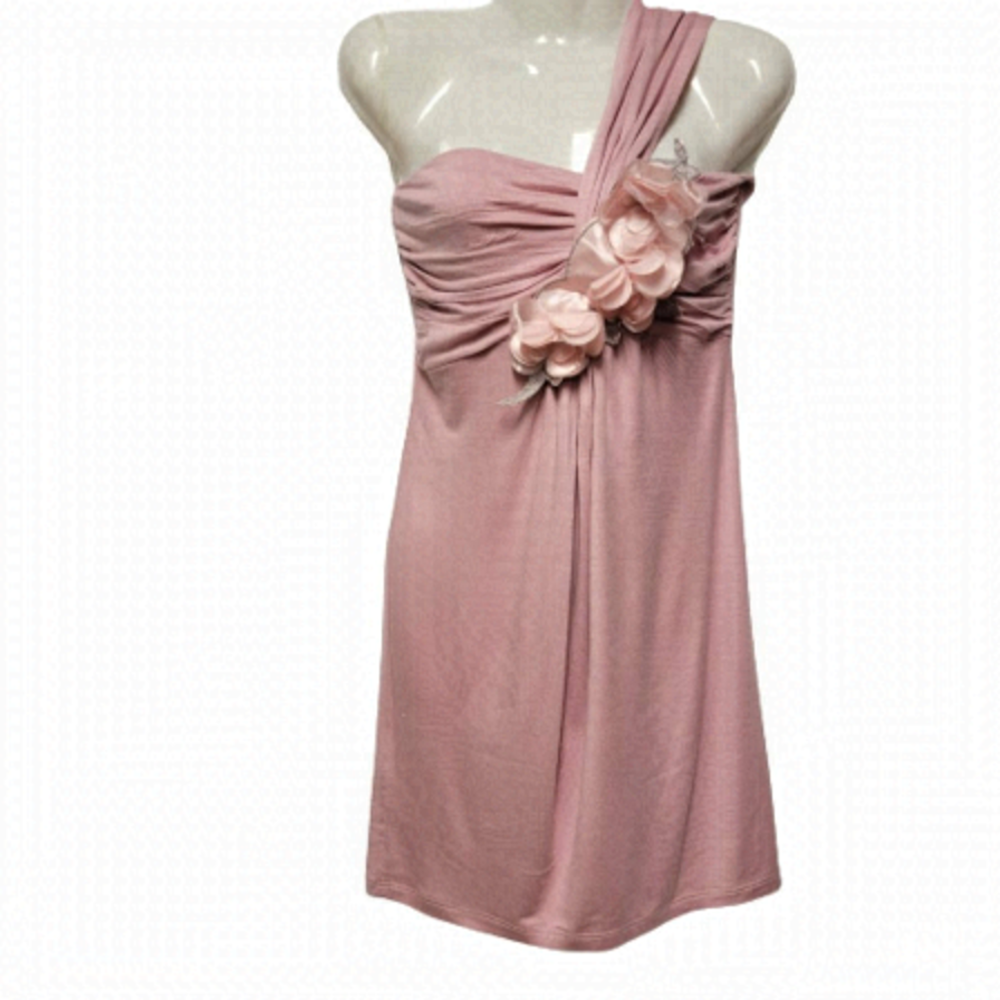 Sexy Mini Dress Pink Dress -One Shoulder Dress - Size L